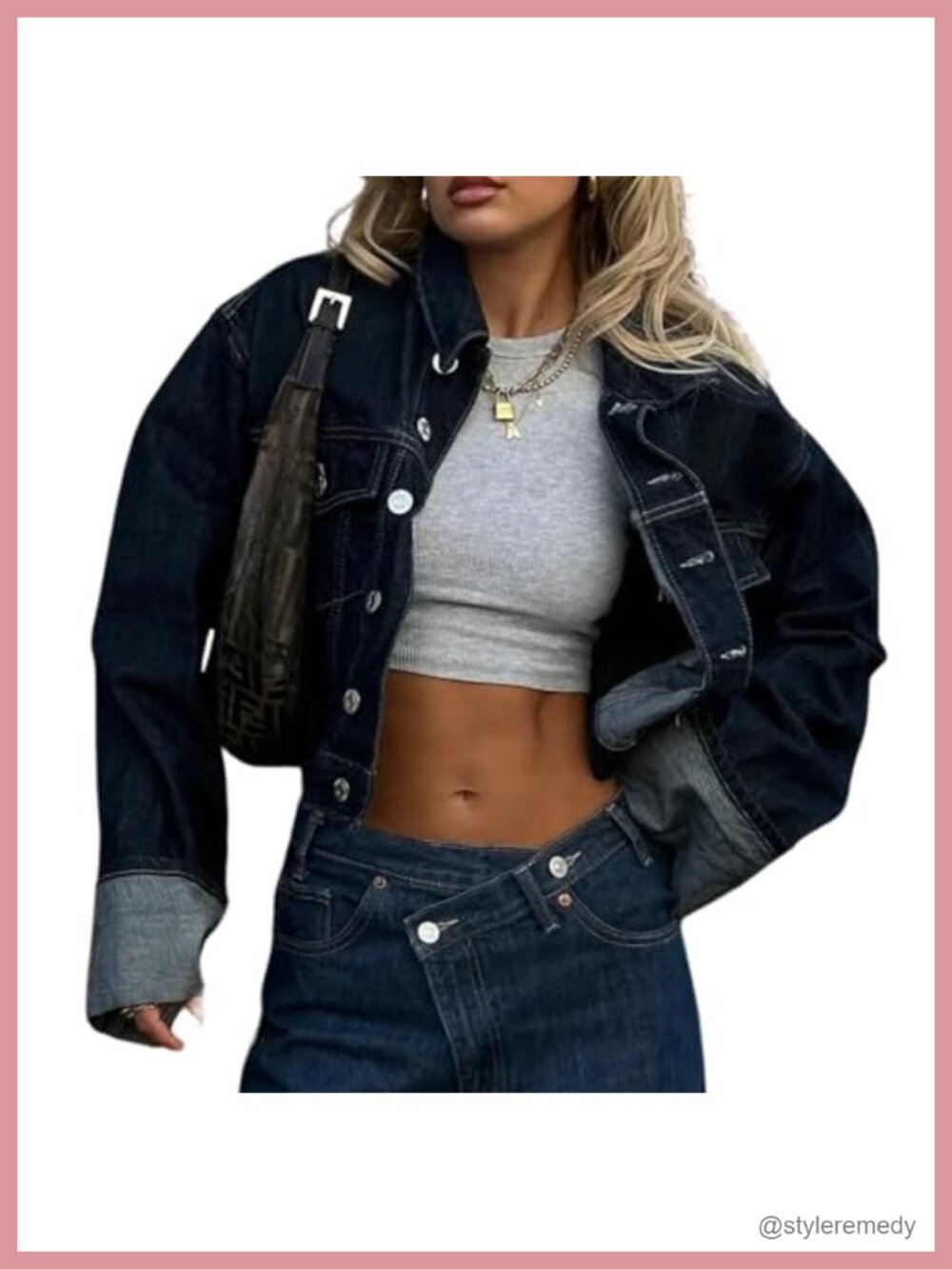 Cropped Denim Jacket Button Up Long Sleeve Turn-Up Cuff Jean Jacket Women Coat